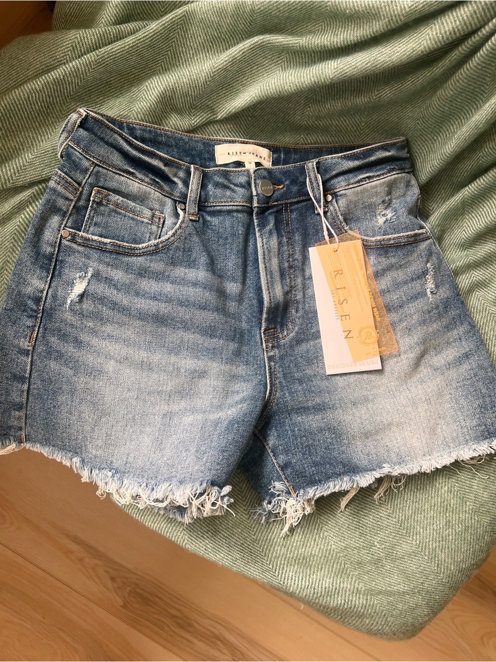 Risen Light Blue Distressed Denim Shorts